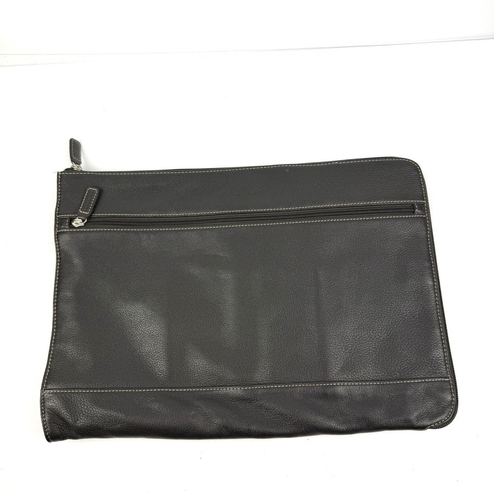 Vintage Levenger Briefolio Bomber Jacket Dark Brown Leather Computer Case Large
